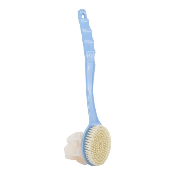 2-in-1 Long Handle Bath Brush &amp; Exfoliating Loofah Back Scrubber - Blue