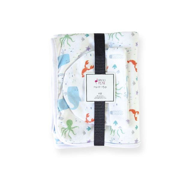 Mingo Rose Ocean Life Blanket &amp; Hat Gift Set