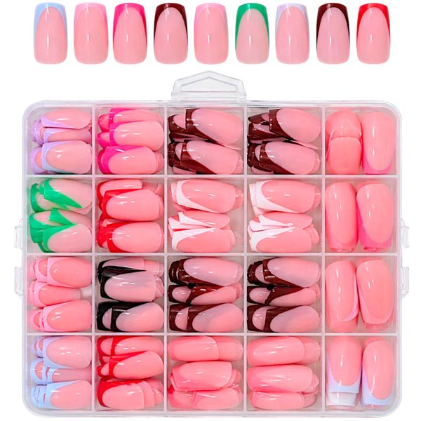 288 Piece Mixed French Tip Press-On Nail Set - With Storage Case