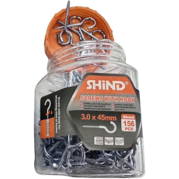Shind 156-Piece 3.0x45mm Hook Screws - Multi-Purpose Hanging Hardware