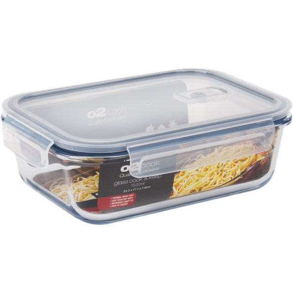 O2 - Cook and Keep Airtight Rectangular Container with Smart Lid - 1520ml