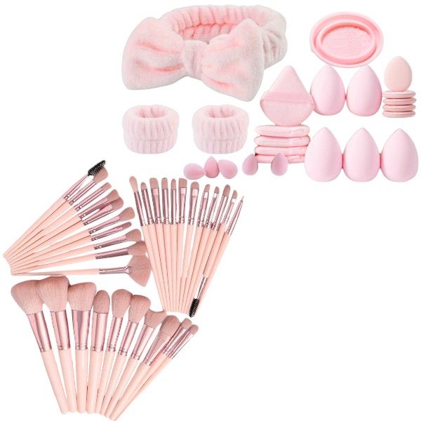 56 Piece - Multi-Purpose Makeup Brush &amp; Beauty Tool Set - Light Pink