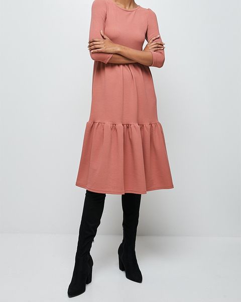 Women's edit 3/4 sleeve tiered knit midi - pink