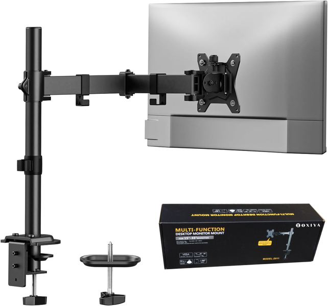 TOXIYA Single-Arm Adjustable Computer Monitor Stand, Holds 32-inch Monitors