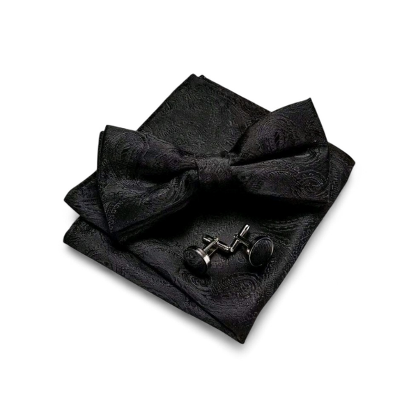 Men's Classic Bow Tie Set - Bowtie, Pocket Square &amp; Cufflinks