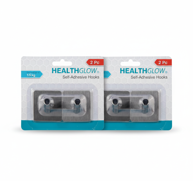 Health Glow Stainless Steel Self-Adhesive 2 Piece Square Hooks - 2 Pack