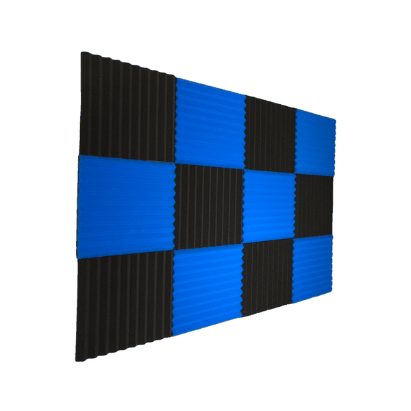 2.5cm Wedge Acoustic Sound Foam Panels - Blue Black - 12 Pack