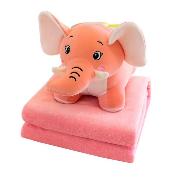 Elephant Pillow with Blanket - Pink