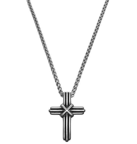 Stainless Steel Fancy Cross With Rounded Link Chain