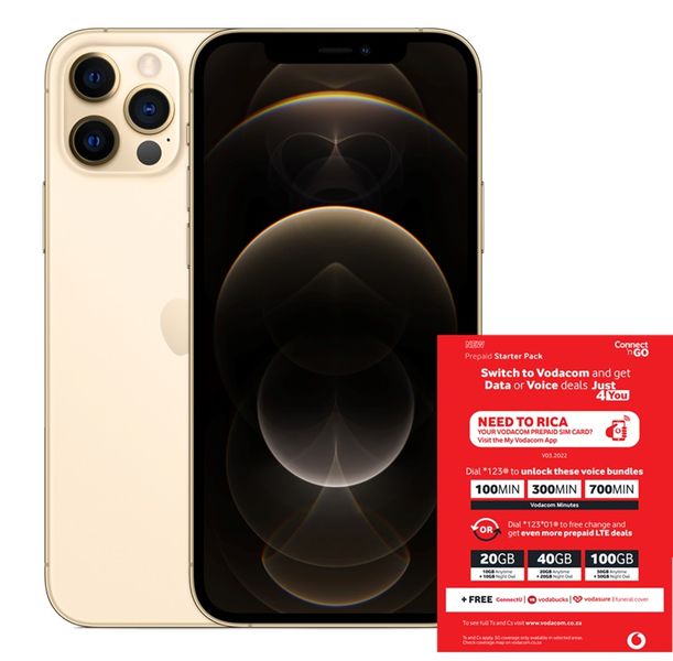 Apple iPhone 12 Pro 128GB - Gold(GAN) + Vodacom Sim Card Pack