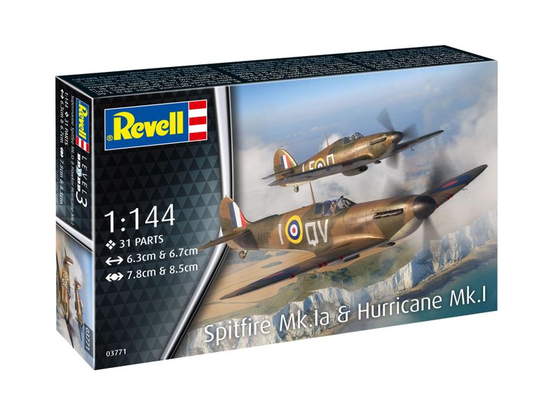 Revell 1/144 Spitfire Mk.Ia &amp; Hurricane Mk.I Planes Plastic Model Kit Set