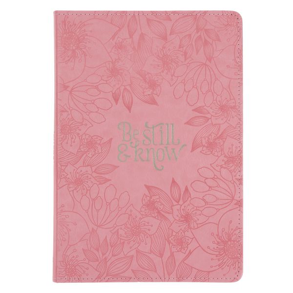 Faux Leather Journal - Be Still and Know, Floral, Pink
