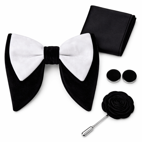 Men's Oversized Two-Tone Velvet Bow Tie Set with Accessories