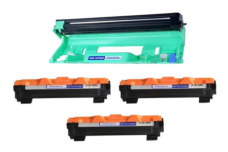 Compatible Brother DR1000 Drum Unit &amp; TN1000 Toners x 3