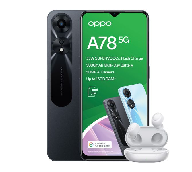 OPPO A78 5G 128GB LTE Dual Sim - Glowing Black + OPPO Enco Buds