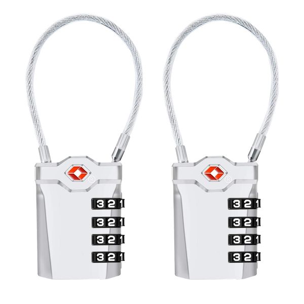 2-piece TSA Luggage Locks with Cable, Combination Travel Lock Security Padlock