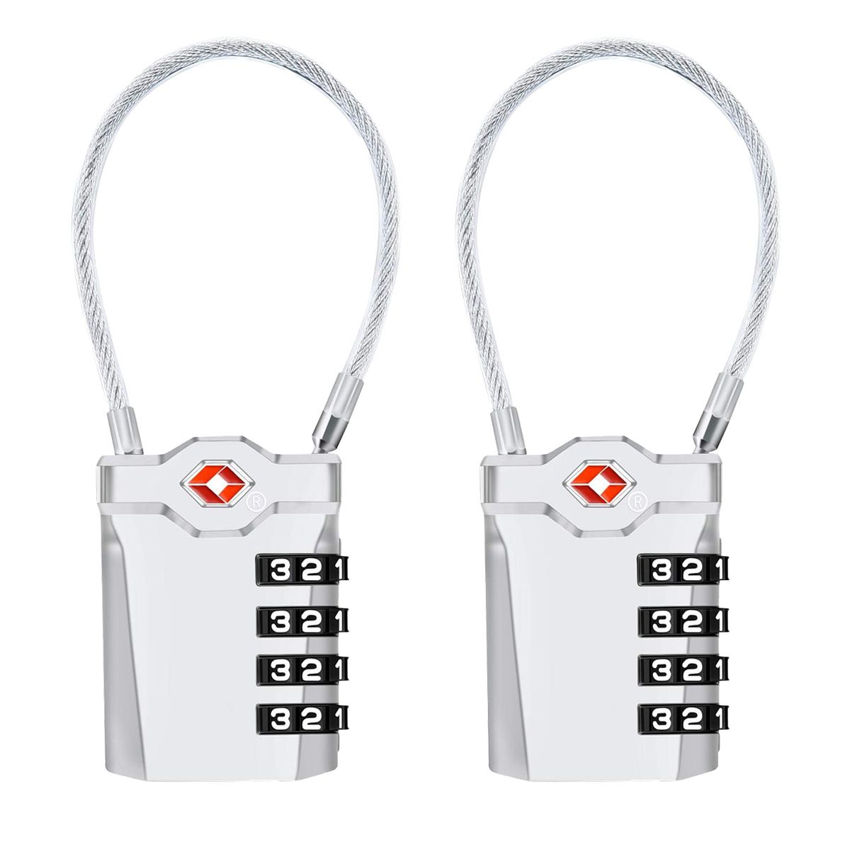 2-piece TSA Luggage Locks with Cable, Combination Travel Lock Security Padlock