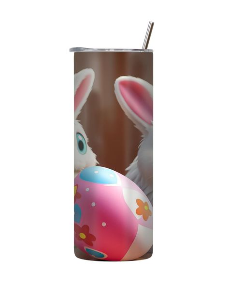 Bunny 20 Oz Tumbler with Lid Straw Trendy Easter Bunny Egg Graphic Gift 181