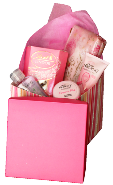 Pink Cosmetic Bag, Chocolate, And Hand Cream Gift Box