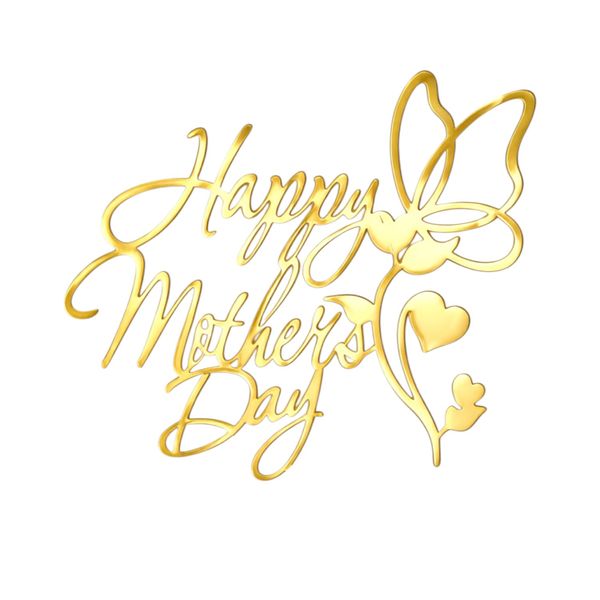 Mini Gold Happy Mother's Day Front Cake Topper - Butterfly &amp; Heart Decor