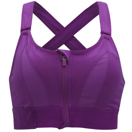 Adjustable Zip Up Sports Bra By Bo Fitness - Purple