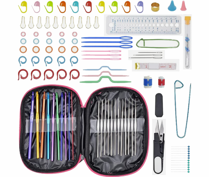 FA PLUS 100PCS Aluminum Ergonomic Crochet Hooks Kit, DIY Knitting Tool Set