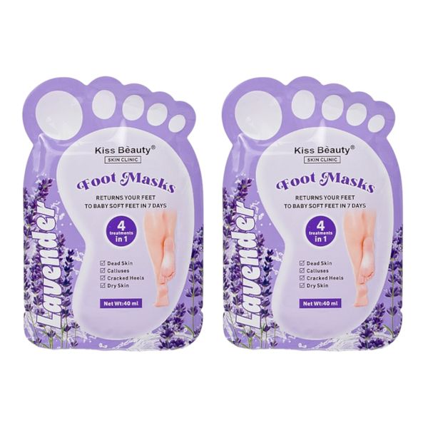 Set of 2 - Kiss Beauty Lavender 4-in-1 Exfoliating Peeling Foot Masks