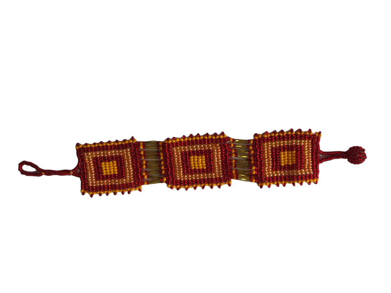 Traditional Beads Bracelet Stylish 3 Square Design Orange Red and Yellow