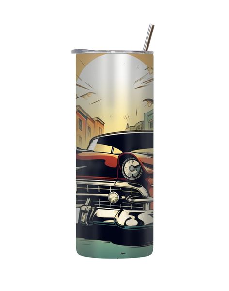 Red 20 Oz Tumbler with Lid Straw Trendy Old Vintage Car Graphic Present 210