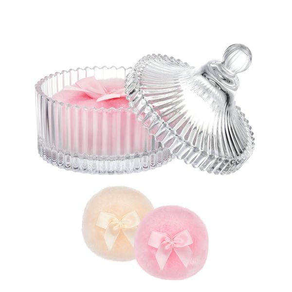 3 Piece Large Fiber Powder Puff and Powder Container for Face Body