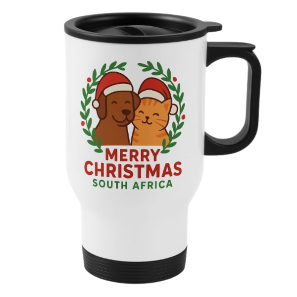 Festive Christmas Gift Travel Mug Coffee Tea Mug With Cat &amp; Dog Printed