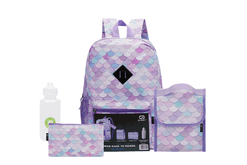 Quest 4-Piece Backpack Set Mermaid Tail Lilac -School Bag, Lunch Box &amp; More