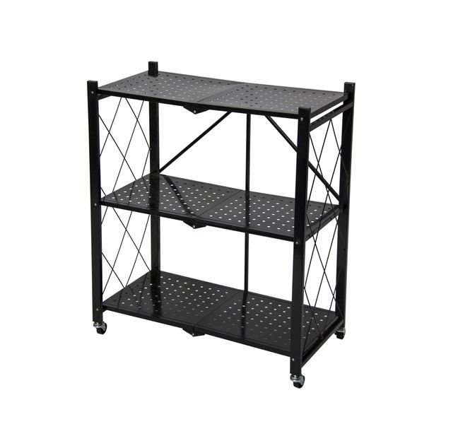Fine Living Foldable Storage Rack-Black Metal 3 La