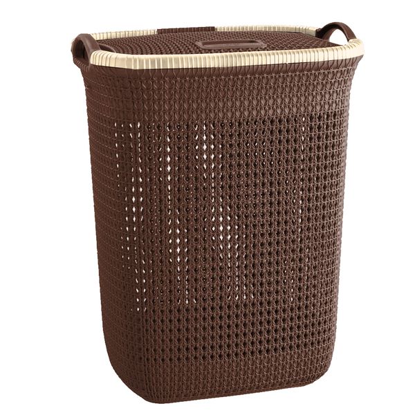 Brown Tall Cloths Plastic Laundry Hamper with Lid Laundry Hamper Basket 50L