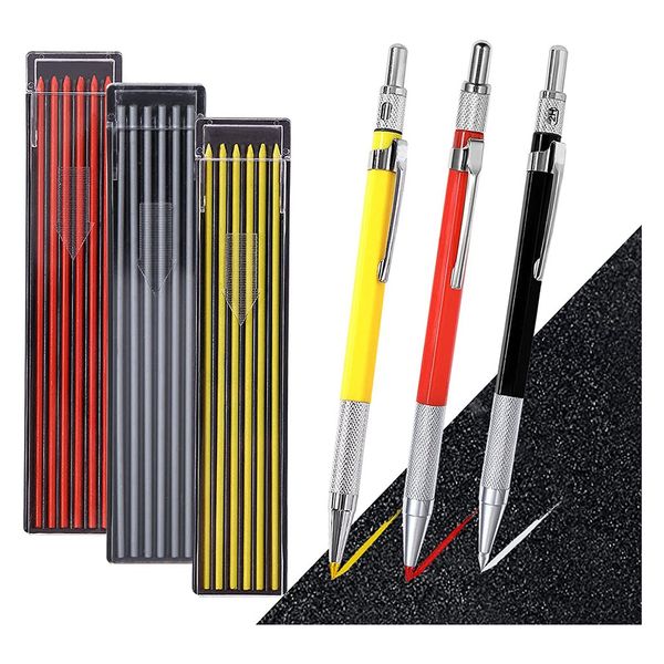 3Pcs Mechanical Carpenter Pencils Set with Built-In Sharpener for Steel,Pip