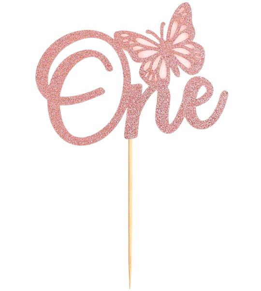 One Butterfly Glitter Cake Topper - First Birthday Cake Decoration