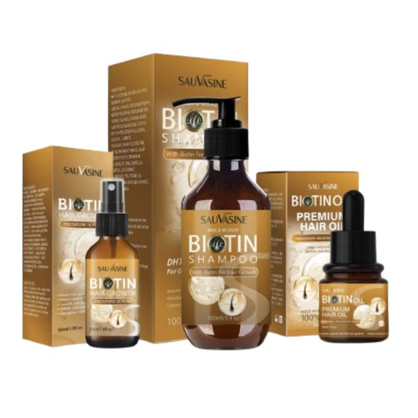 Sauvasine Biotin Hair Growth Oil, Shampoo, Hair Growth Serum DTH Blocker - 3pcs Set