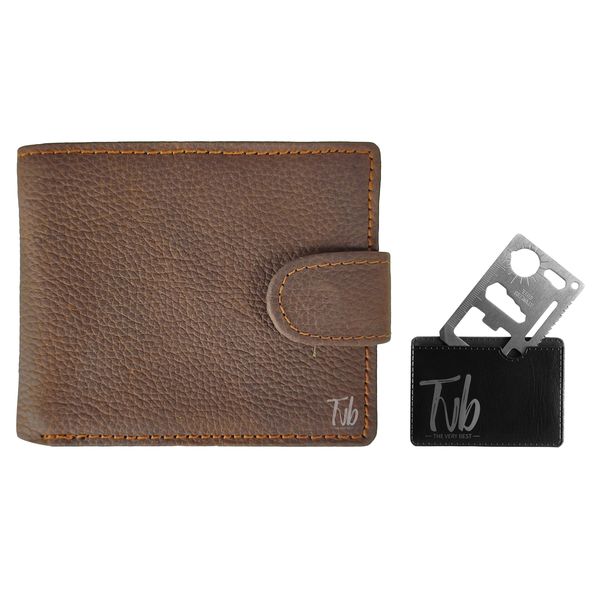 Tvb Men's Bi-Fold Wallet Light Coffee Brown Leather