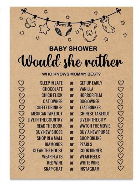 Baby Shower Game Cards For Entertainment Rustic Theme