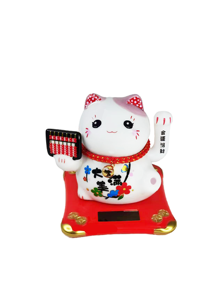FA PLUS Fortune Lucky Wealth Ceramic Cat Solar Powered with Waving Arm