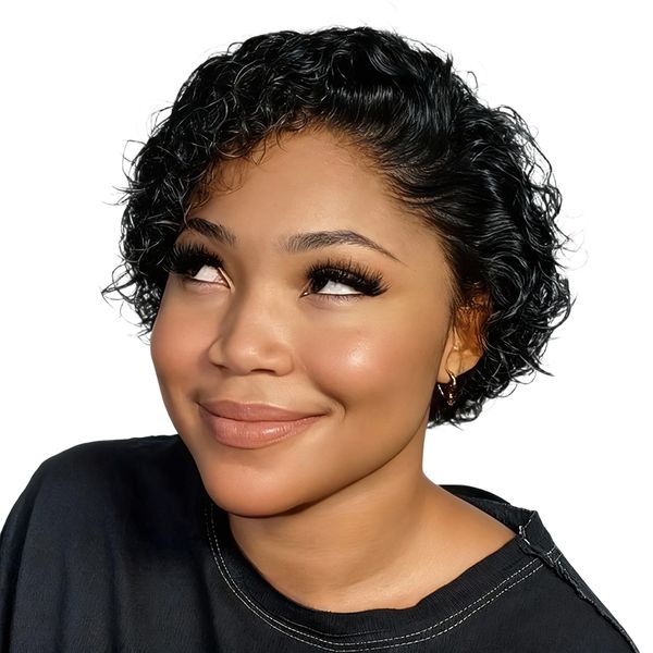 Black In Pixie Curly Wig 13X1 Lace Front Brazilian Human Hair