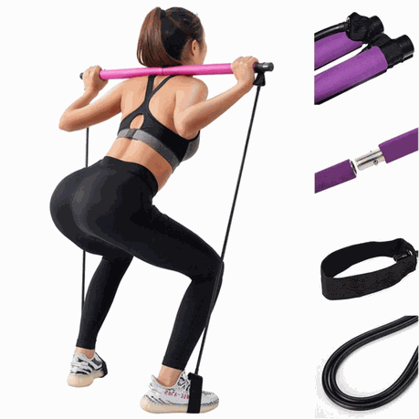 Fitness Pilates Bar Kit Resistance Bands with Ab Roller for Abs