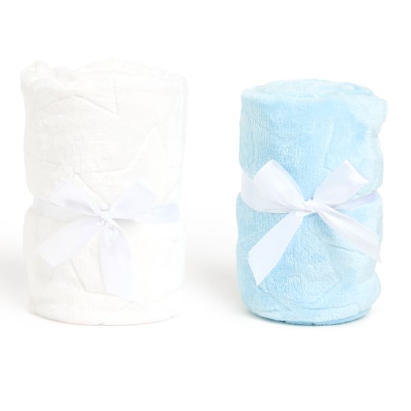 George &amp; Mason Baby - 260GSM Embossed Star Blanket Value Pack - Blue &amp; White