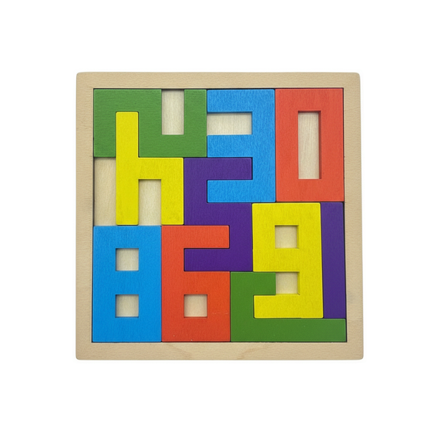 Wooden Digital Tetris Building Block Puzzle - Multicolor