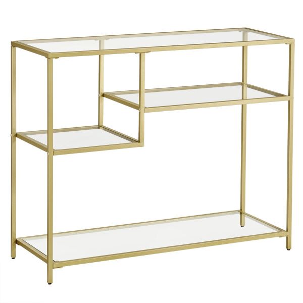 Gold Glass Console Table with Storage Shelves - Elegant Entryway Furniture