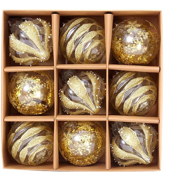 9Pc Clear Christmas Ball Shatterproof Ornament