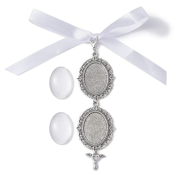 Double Key and Wings Memorial Wedding Bouquet Photo Pendant