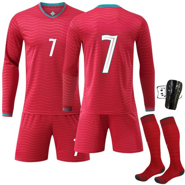Boys Long Sleeve Stripes Soccer Jersey Set - Red - 4 Pieces