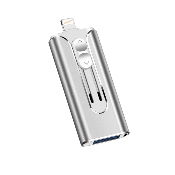2TB 4 in-1 USB Flash Drive-Silver, Type-C Adapter, High-Speed