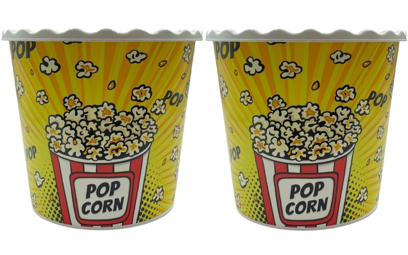 2.2L Plastic Reusable Popcorn Bucket - Yellow - Set of 2